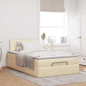 Οθωμανικό κρεβάτι με στρώμα & LEDs Cream 120x200cm ύφασμα - Pakobazaar