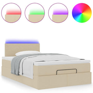 Οθωμανικό κρεβάτι με στρώμα & LEDs Cream 120x200cm ύφασμα - Pakobazaar
