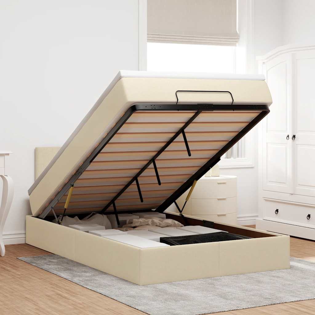 Οθωμανικό κρεβάτι με στρώμα & LEDs Cream 120x200cm ύφασμα - Pakobazaar