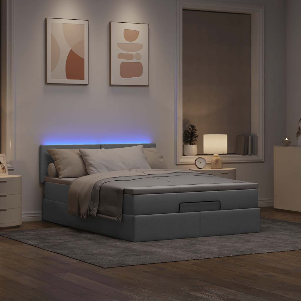 Οθωμανικό κρεβάτι με στρώμα&LEDs Ανοιχτό γκρι 140x190cm Ύφασμα - Pakobazaar