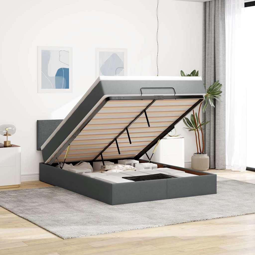 Οθωμανικό κρεβάτι με στρώμα & LEDs Σκούρο γκρι 140x190cm Ύφασμα - Pakobazaar