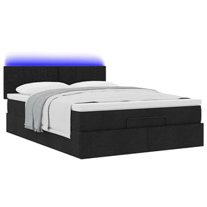 Οθωμανικό κρεβάτι με στρώμα & LEDs Μαύρο 140x190 cm Ύφασμα - Pakobazaar