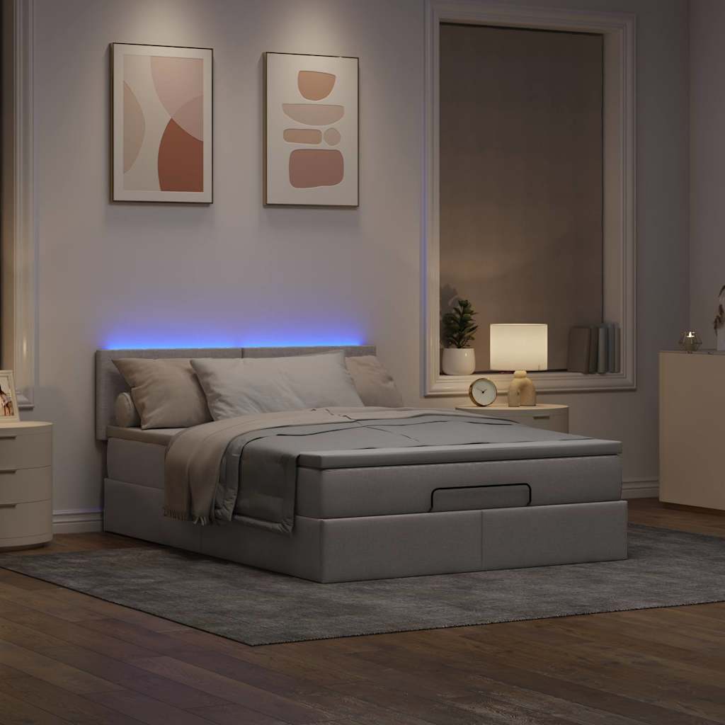 Οθωμανικό κρεβάτι με στρώμα & LEDs τεφρόχρουν χρώμα Ύφασμα