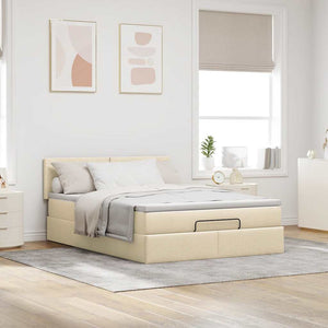 Οθωμανικό κρεβάτι με στρώμα & LEDs Cream 140x190cm Ύφασμα - Pakobazaar
