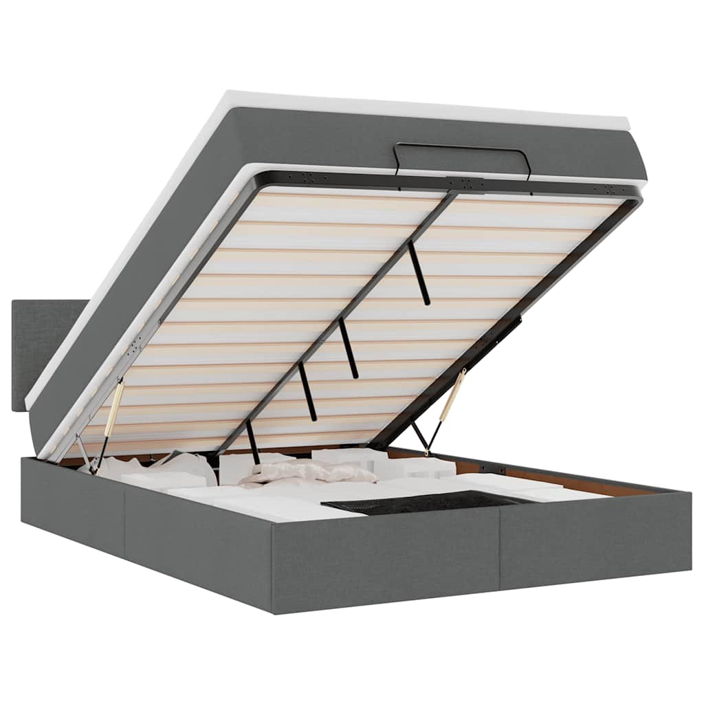 Οθωμανικό κρεβάτι με στρώμα & LEDs Σκούρο γκρι 140x200cm Ύφασμα
