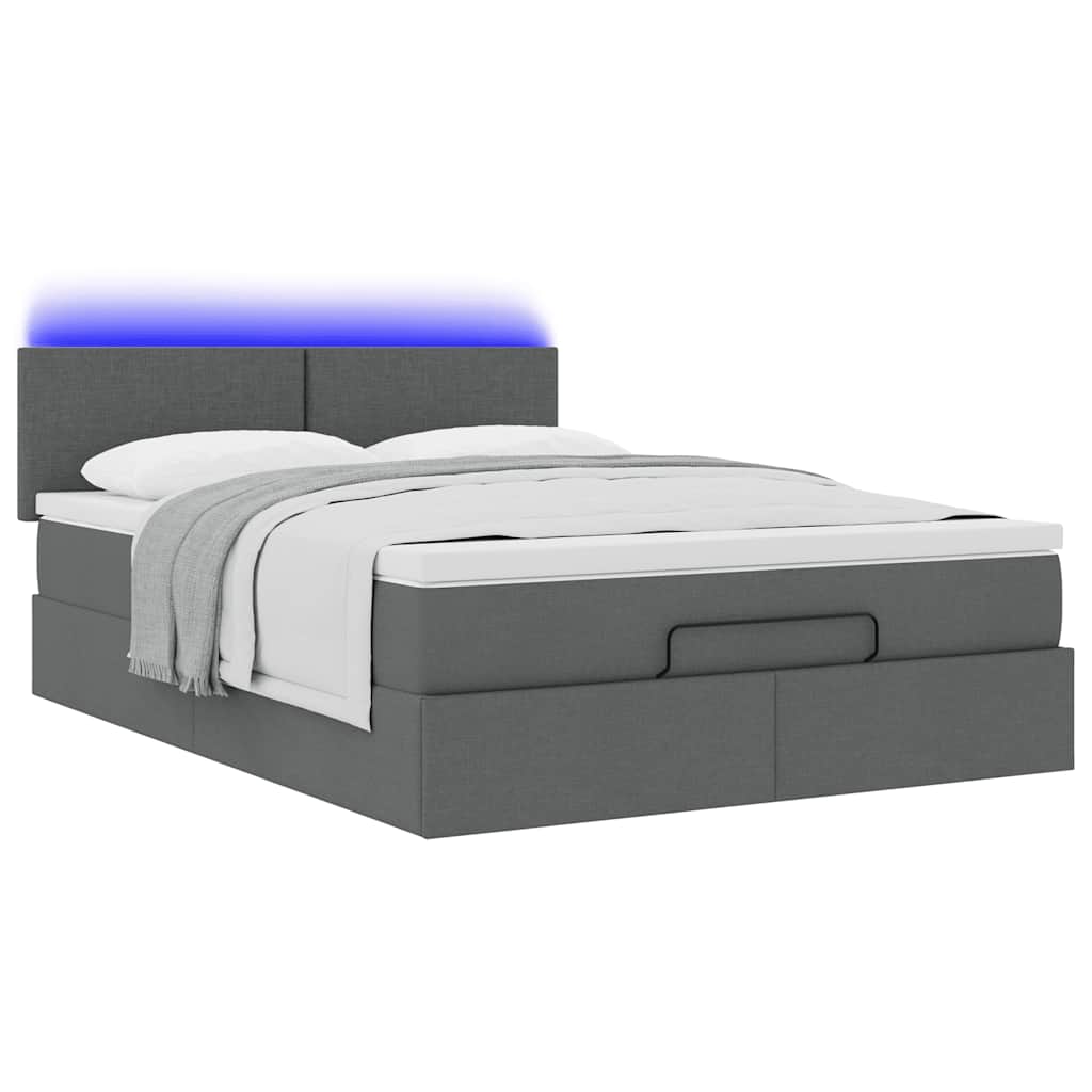 Οθωμανικό κρεβάτι με στρώμα & LEDs Σκούρο γκρι 140x200cm Ύφασμα
