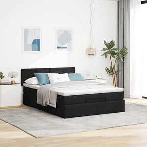 Οθωμανικό κρεβάτι με στρώμα & LEDs Μαύρο 140x200 cm Ύφασμα