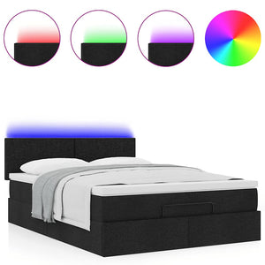 Οθωμανικό κρεβάτι με στρώμα & LEDs Μαύρο 140x200 cm Ύφασμα
