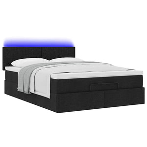 Οθωμανικό κρεβάτι με στρώμα & LEDs Μαύρο 140x200 cm Ύφασμα