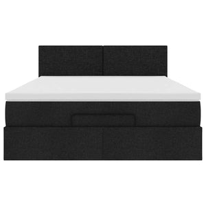 Οθωμανικό κρεβάτι με στρώμα & LEDs Μαύρο 140x200 cm Ύφασμα