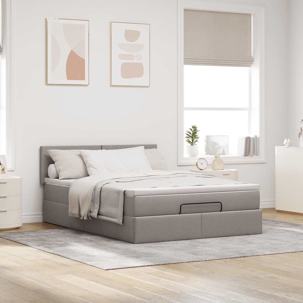 Οθωμανικό κρεβάτι με στρώμα & LEDs Taupe 140x200 cm Ύφασμα - Pakobazaar