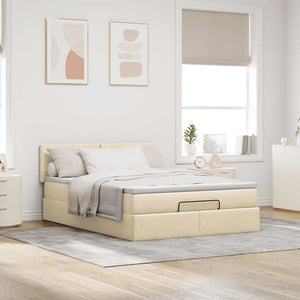 Οθωμανικό κρεβάτι με στρώμα & LEDs Cream 140x200 cm Ύφασμα