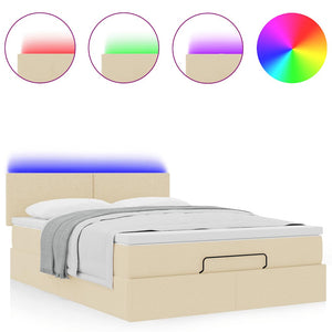Οθωμανικό κρεβάτι με στρώμα & LEDs Cream 140x200 cm Ύφασμα