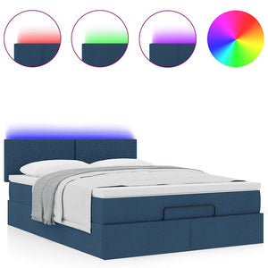 Οθωμανικό κρεβάτι με στρώμα & LEDs Μπλε 140x200cm ύφασμα