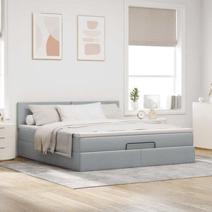 Οθωμανικό κρεβάτι με στρώμα&LEDs Ανοιχτό γκρι 160x200cm Ύφασμα - Pakobazaar