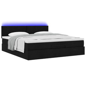 Οθωμανικό κρεβάτι με στρώμα & LEDs Μαύρο ύφασμα 160x200cm - Pakobazaar