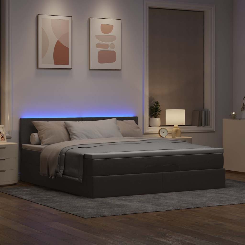 Οθωμανικό κρεβάτι με στρώμα & LEDs Taupe 160x200cm ύφασμα - Pakobazaar