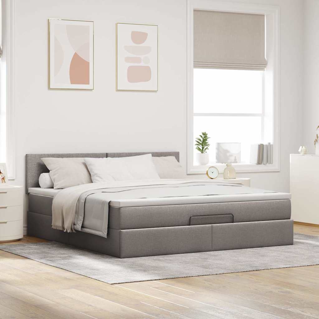 Οθωμανικό κρεβάτι με στρώμα & LEDs Taupe 160x200cm ύφασμα - Pakobazaar
