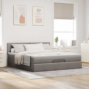 Οθωμανικό κρεβάτι με στρώμα & LEDs Taupe 160x200cm ύφασμα - Pakobazaar