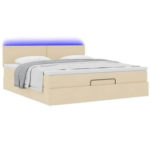 Οθωμανικό κρεβάτι με στρώμα & LEDs Cream 160x200cm ύφασμα - Pakobazaar