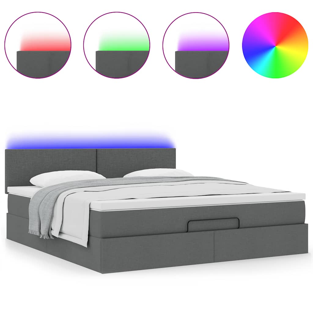 Οθωμανικό κρεβάτι με στρώμα & LEDs Σκούρο γκρι 180x200cm ύφασμα