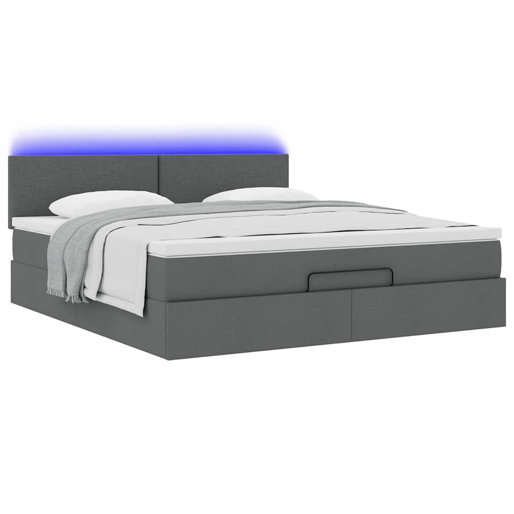 Οθωμανικό κρεβάτι με στρώμα & LEDs Σκούρο γκρι 180x200cm ύφασμα