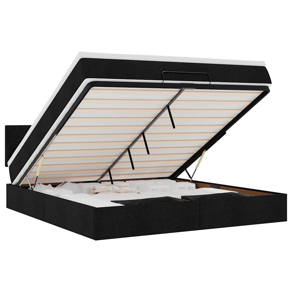 Οθωμανικό κρεβάτι με στρώμα & LEDs Μαύρο ύφασμα 180x200cm - Pakobazaar