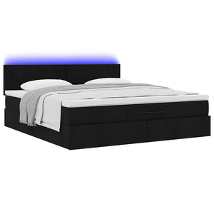 Οθωμανικό κρεβάτι με στρώμα & LEDs Μαύρο ύφασμα 180x200cm - Pakobazaar