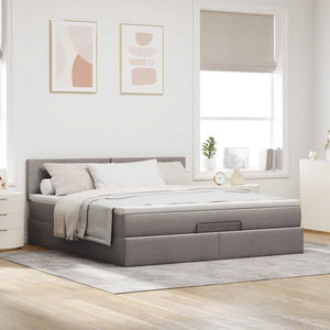 Οθωμανικό κρεβάτι με στρώμα & LEDs Taupe 180x200cm ύφασμα - Pakobazaar