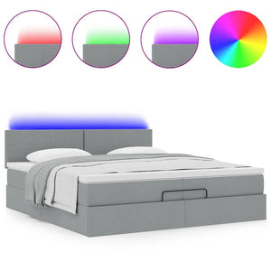 Οθωμανικό κρεβάτι με στρώματα & LEDs Ανοιχτό γκρι ύφασμα - Pakobazaar
