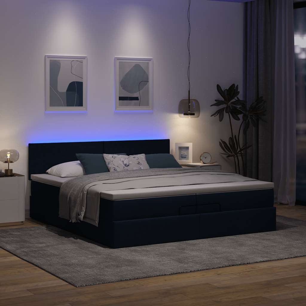 Οθωμανικό κρεβάτι με στρώματα & LEDs Μπλε 200x200cm ύφασμα - Pakobazaar