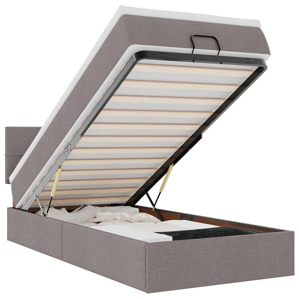 Οθωμανικό κρεβάτι με στρώμα & LEDs Taupe 80x200cm ύφασμα - Pakobazaar