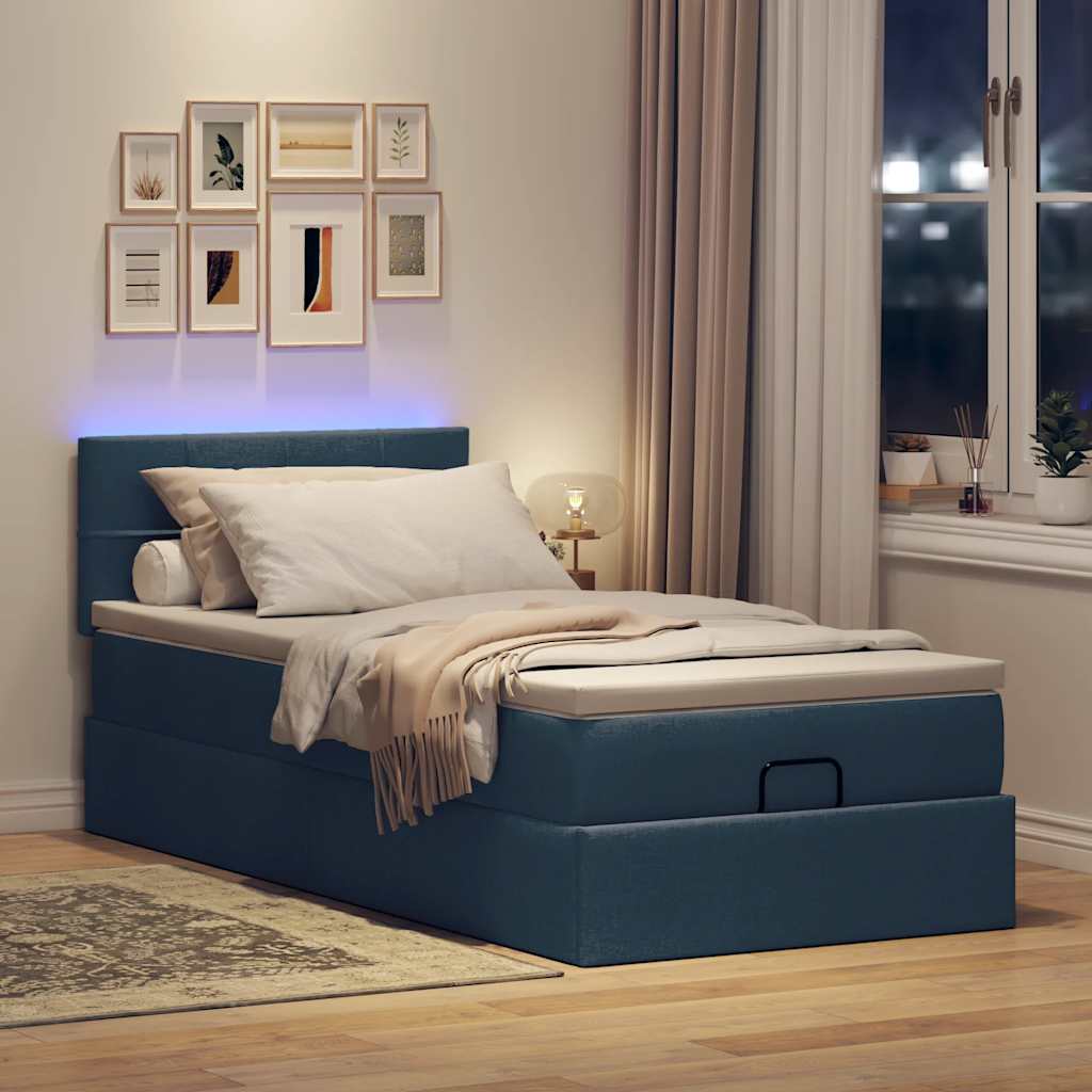 Κρεβάτι-Μονό κρεβάτι με στρώμα και LED Μπλε 80x200 εκ. από ύφασμα - Pakobazaar