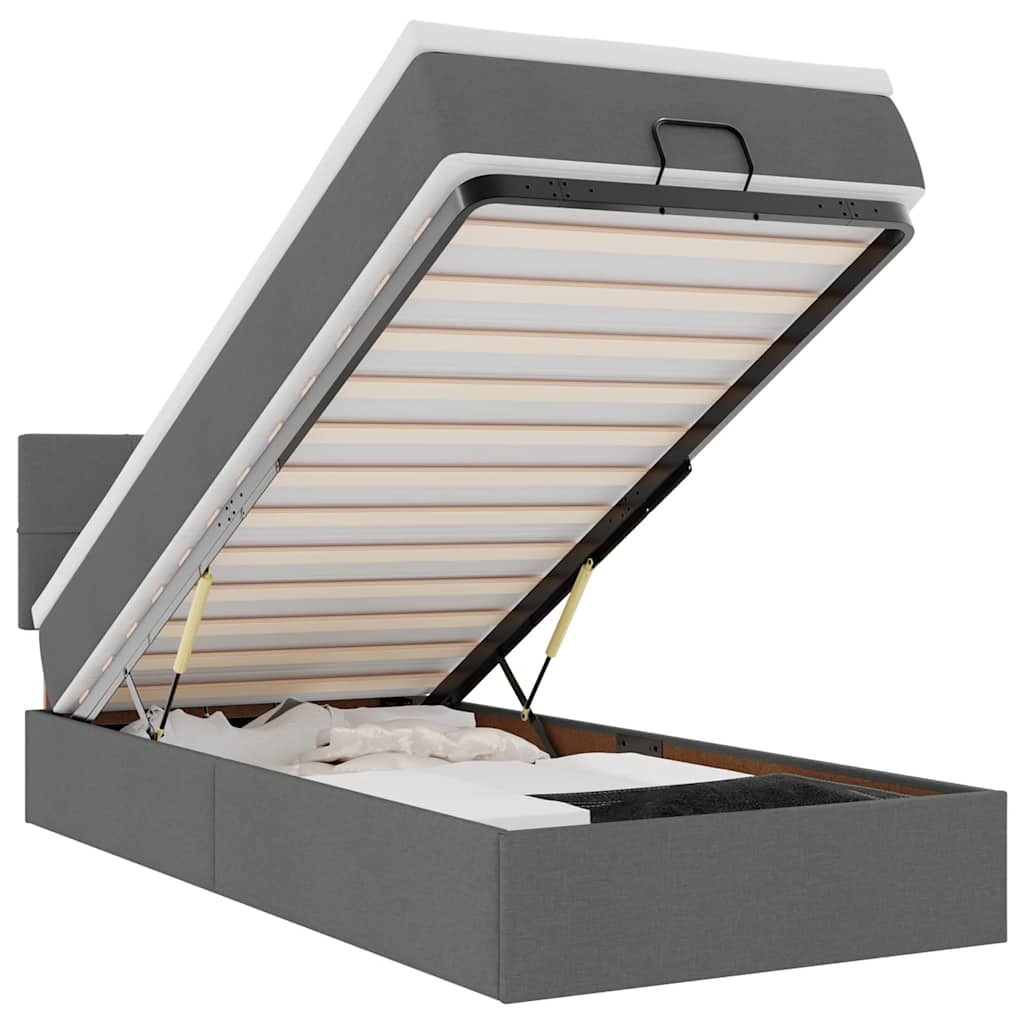 Οθωμανικό κρεβάτι με στρώμα & LEDs Σκούρο γκρι 90x190cm ύφασμα - Pakobazaar