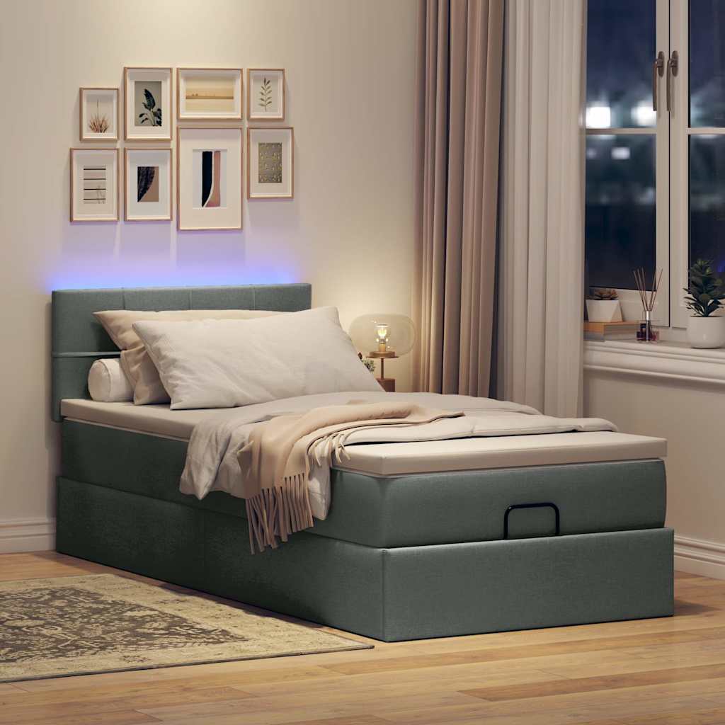 Οθωμανικό κρεβάτι με στρώμα & LEDs Σκούρο γκρι 90x190cm ύφασμα - Pakobazaar