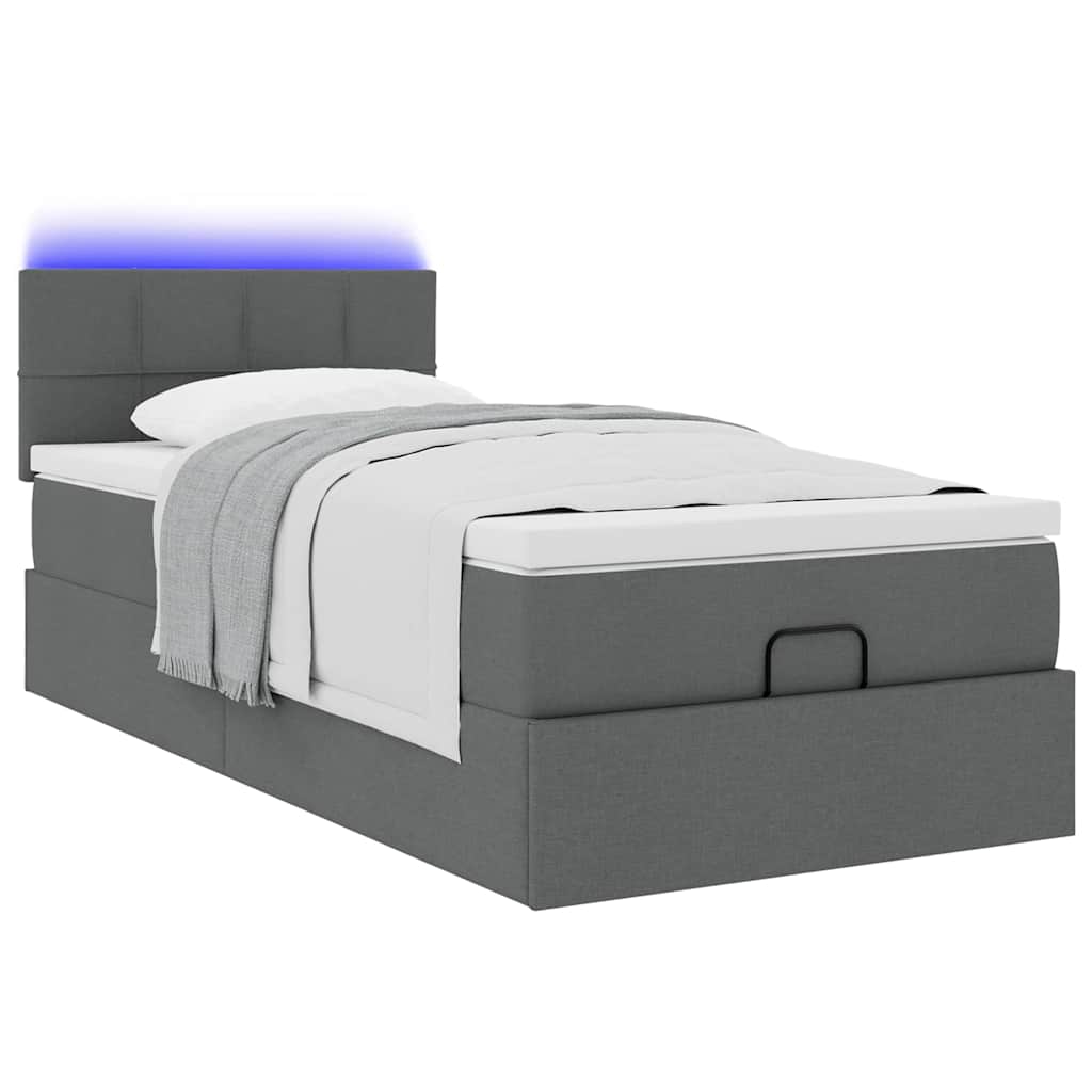 Οθωμανικό κρεβάτι με στρώμα & LEDs Σκούρο γκρι 90x190cm ύφασμα - Pakobazaar