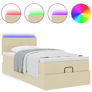 Οθωμανικό κρεβάτι με στρώμα & LEDs Cream 90x190cm ύφασμα - Pakobazaar