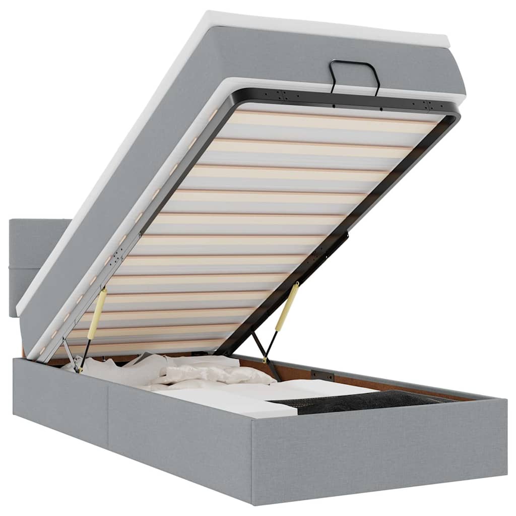 Οθωμανικό κρεβάτι με στρώμα & LEDs Ανοιχτό γκρι 90x200cm Ύφασμα - Pakobazaar