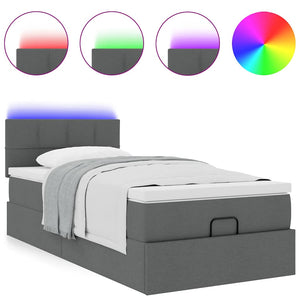 Οθωμανικό κρεβάτι με στρώμα & LEDs Σκούρο γκρι 90x200 cm Ύφασμα - Pakobazaar