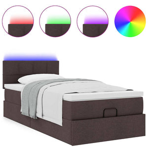 Οθωμανικό κρεβάτι με στρώμα & LEDs Σκούρο καφέ 90x200 cm Ύφασμα
