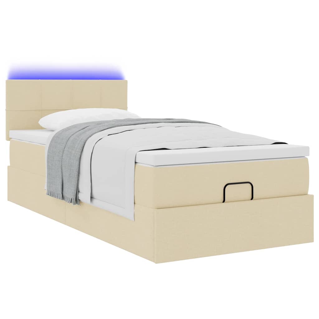 Οθωμανικό κρεβάτι με στρώμα & LEDs Cream 90x200 cm Ύφασμα