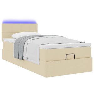 Οθωμανικό κρεβάτι με στρώμα & LEDs Cream 90x200 cm Ύφασμα