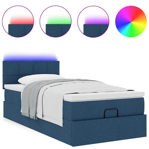 Οθωμανικό κρεβάτι με στρώμα & LEDs Μπλε 90x200 cm Ύφασμα