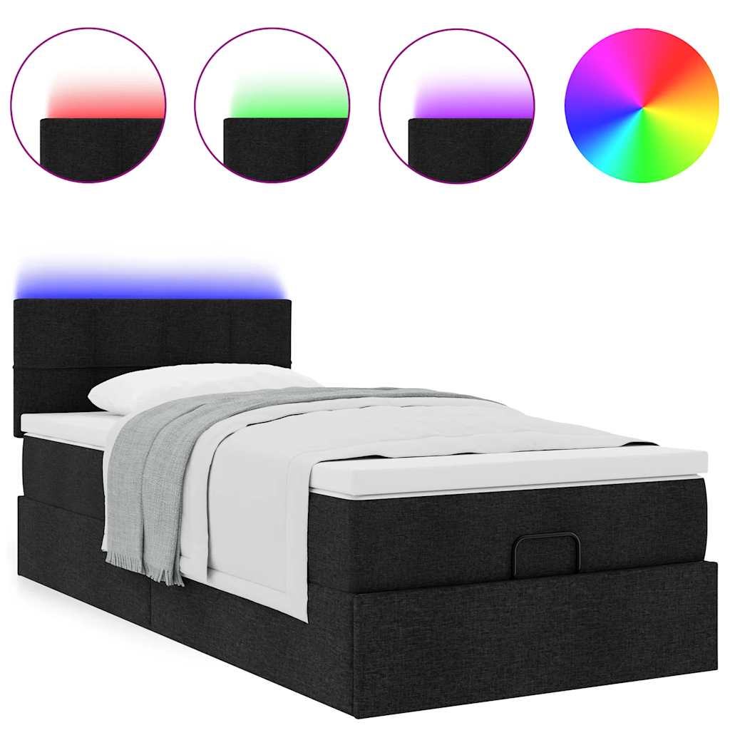 Οθωμανικό κρεβάτι με στρώμα & LEDs Μαύρο 100x200 cm Ύφασμα - Pakobazaar