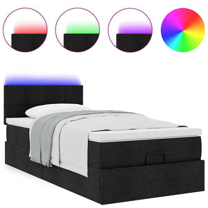 Οθωμανικό κρεβάτι με στρώμα & LEDs Μαύρο 100x200 cm Ύφασμα - Pakobazaar