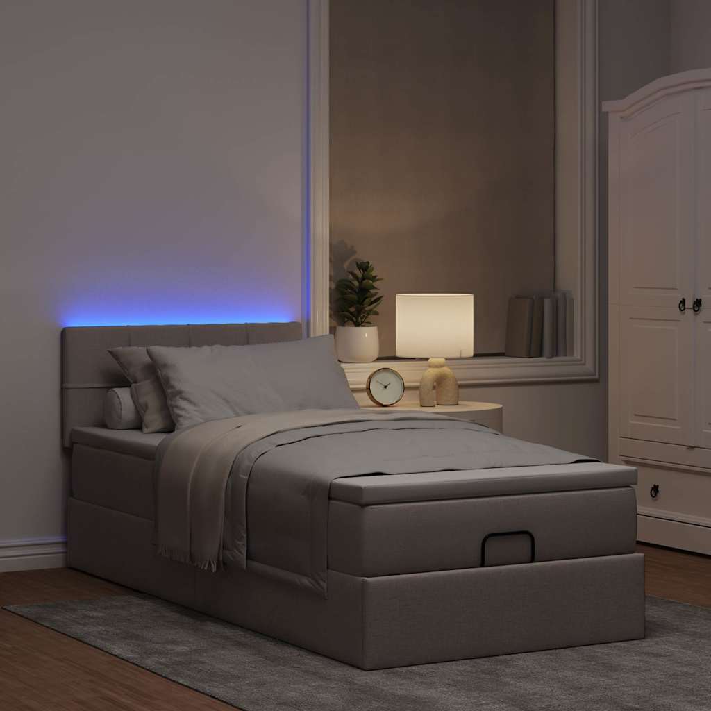 Οθωμανικό κρεβάτι με στρώμα & LEDs Taupe 100x200 cm Ύφασμα