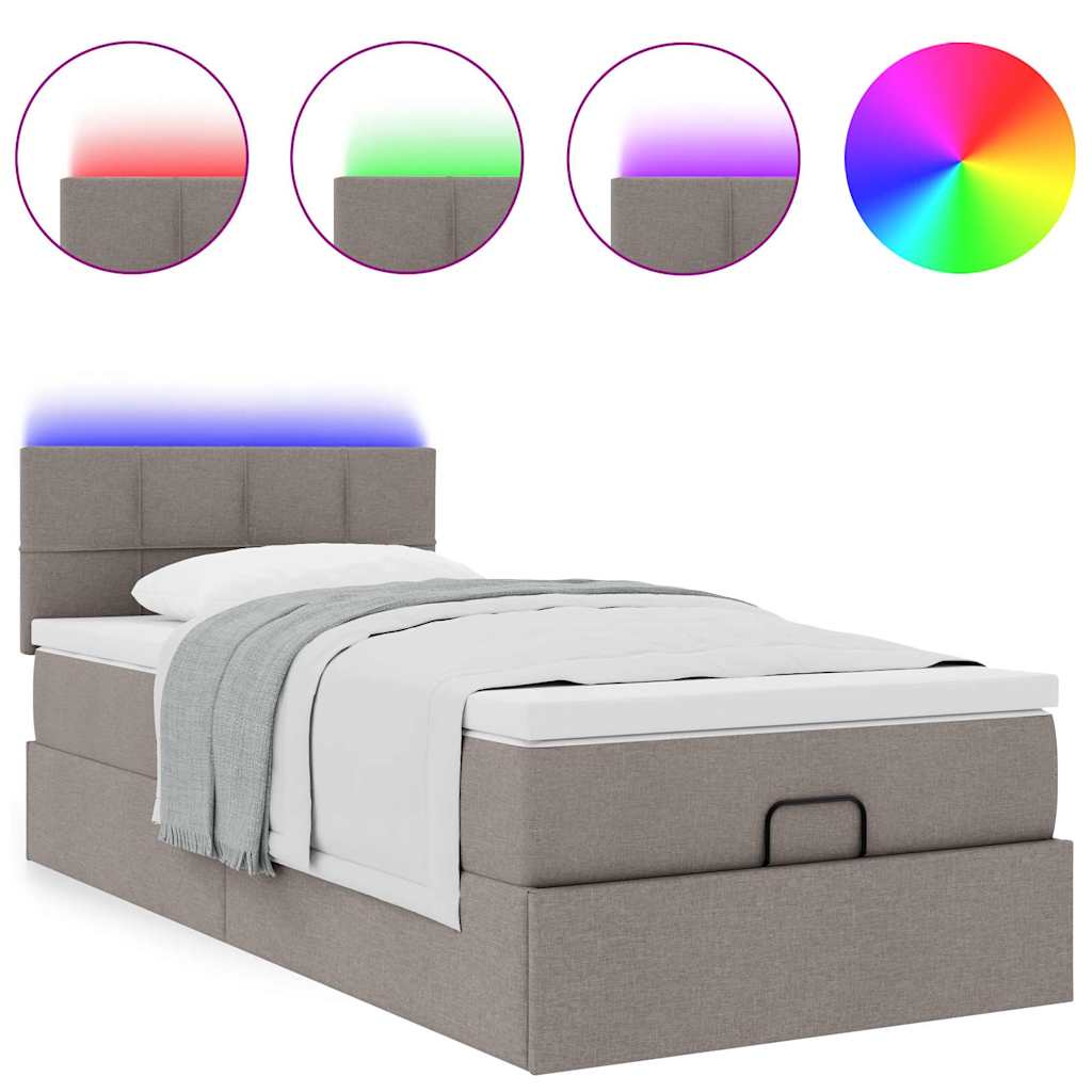 Οθωμανικό κρεβάτι με στρώμα & LEDs Taupe 100x200 cm Ύφασμα
