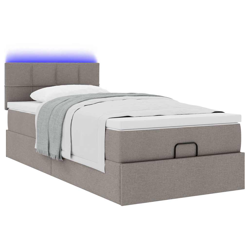 Οθωμανικό κρεβάτι με στρώμα & LEDs Taupe 100x200 cm Ύφασμα