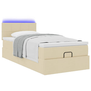 Οθωμανικό κρεβάτι με στρώμα & LEDs Cream 100x200 cm Ύφασμα