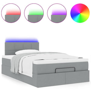 Οθωμανικό κρεβάτι με στρώμα & LEDs Ανοιχτό γκρι Ύφασμα - Pakobazaar